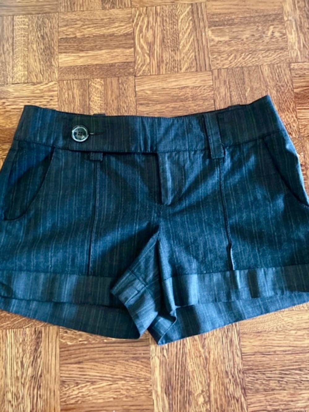 bebe Black Pinstriped Cuffed Shorts